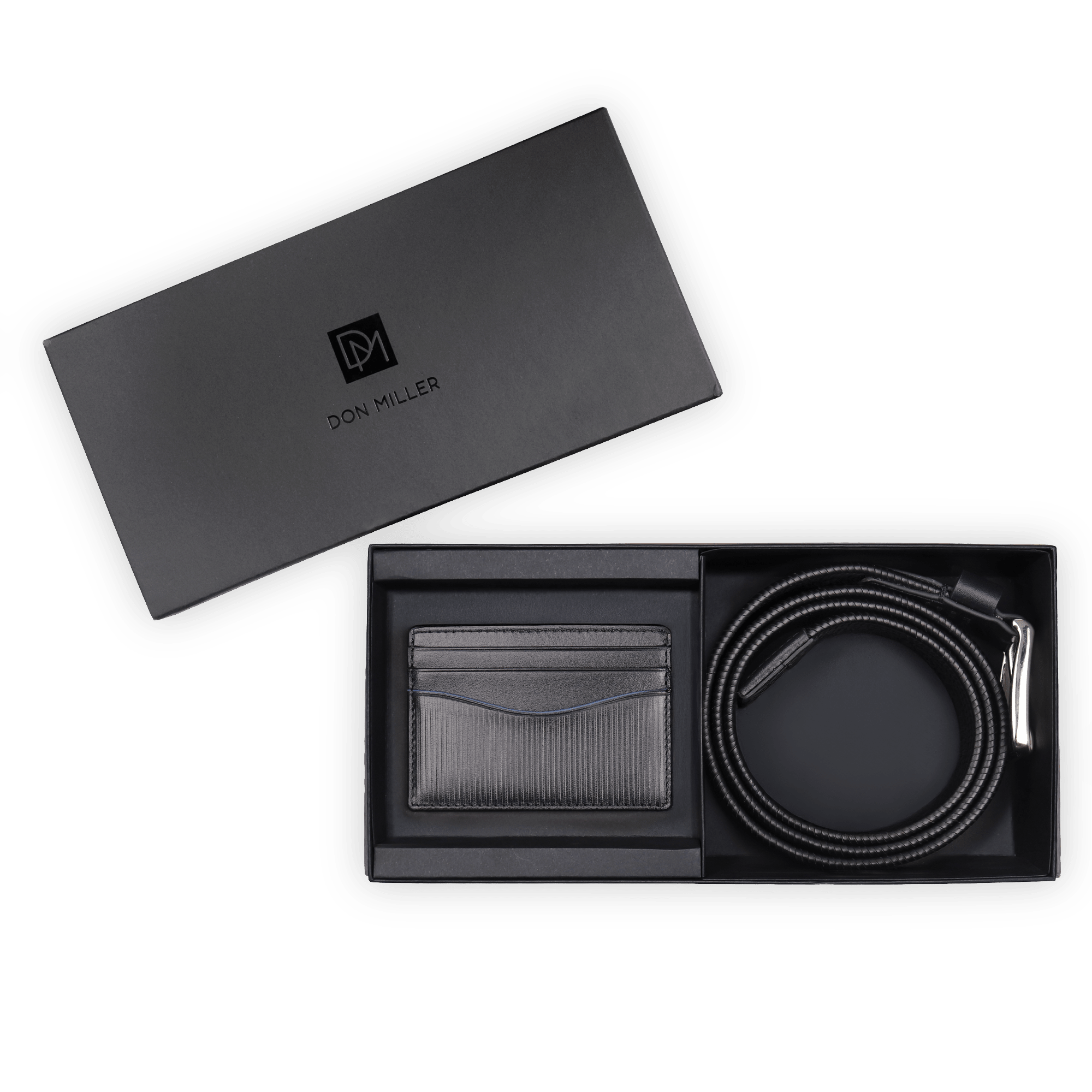 Leon Braided Leather Stretch Semi Formal Leather Belt & Polido Stripe Card Case Gift Set - Don Miller