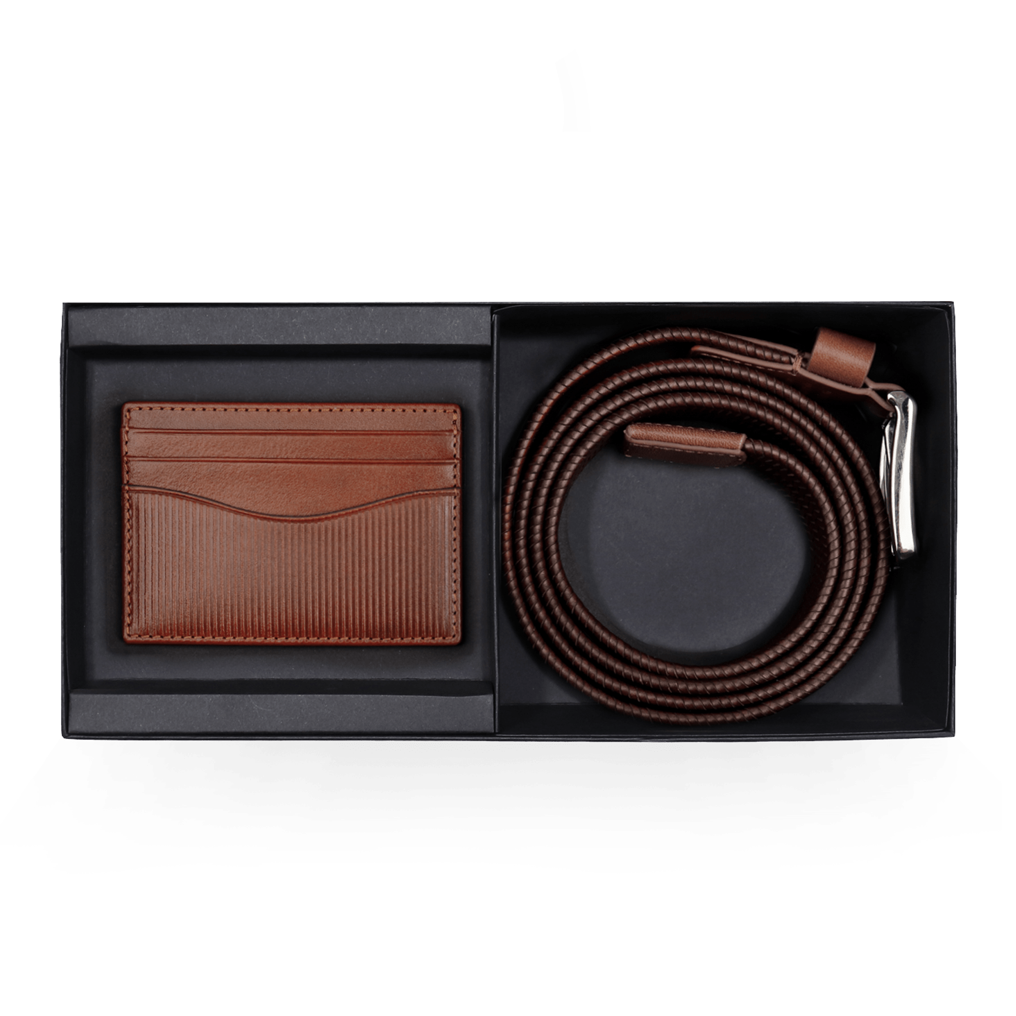 Leon Braided Leather Stretch Semi Formal Leather Belt & Polido Stripe Card Case Gift Set - Don Miller