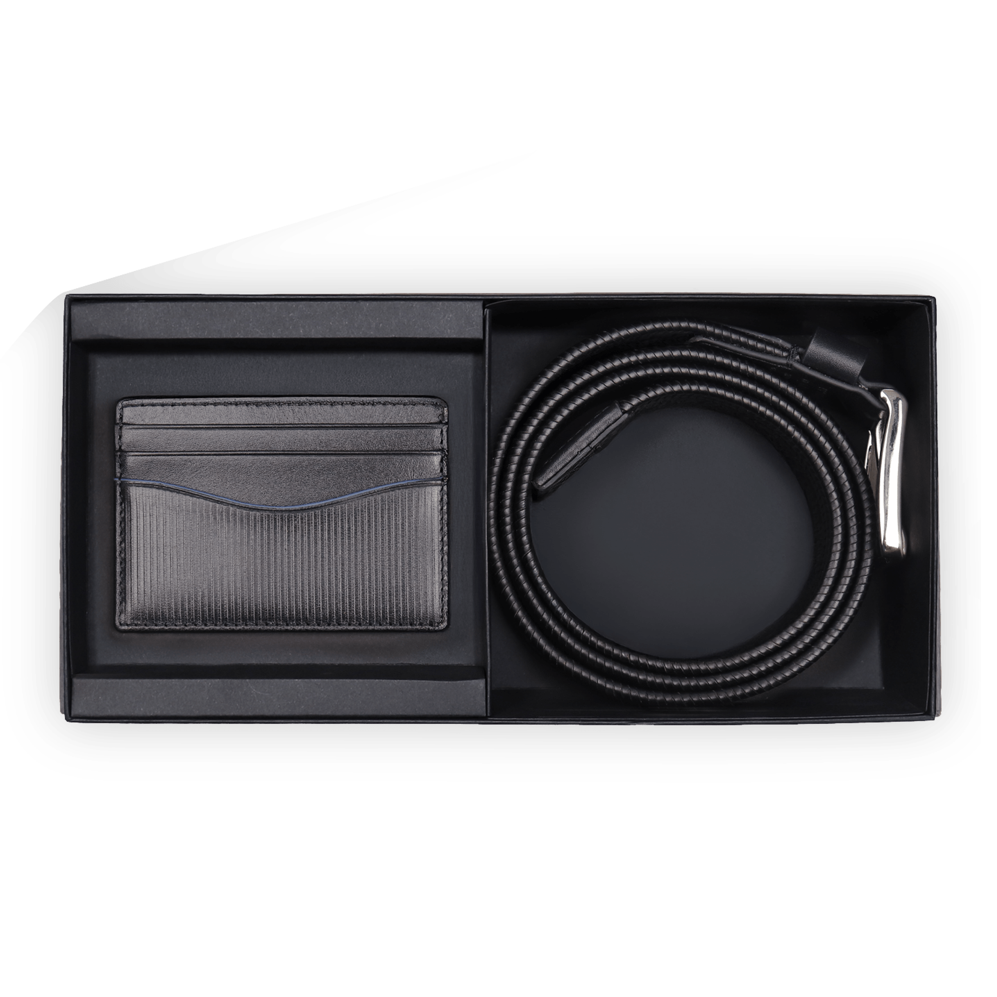 Leon Braided Leather Stretch Semi Formal Leather Belt & Polido Stripe Card Case Gift Set - Don Miller