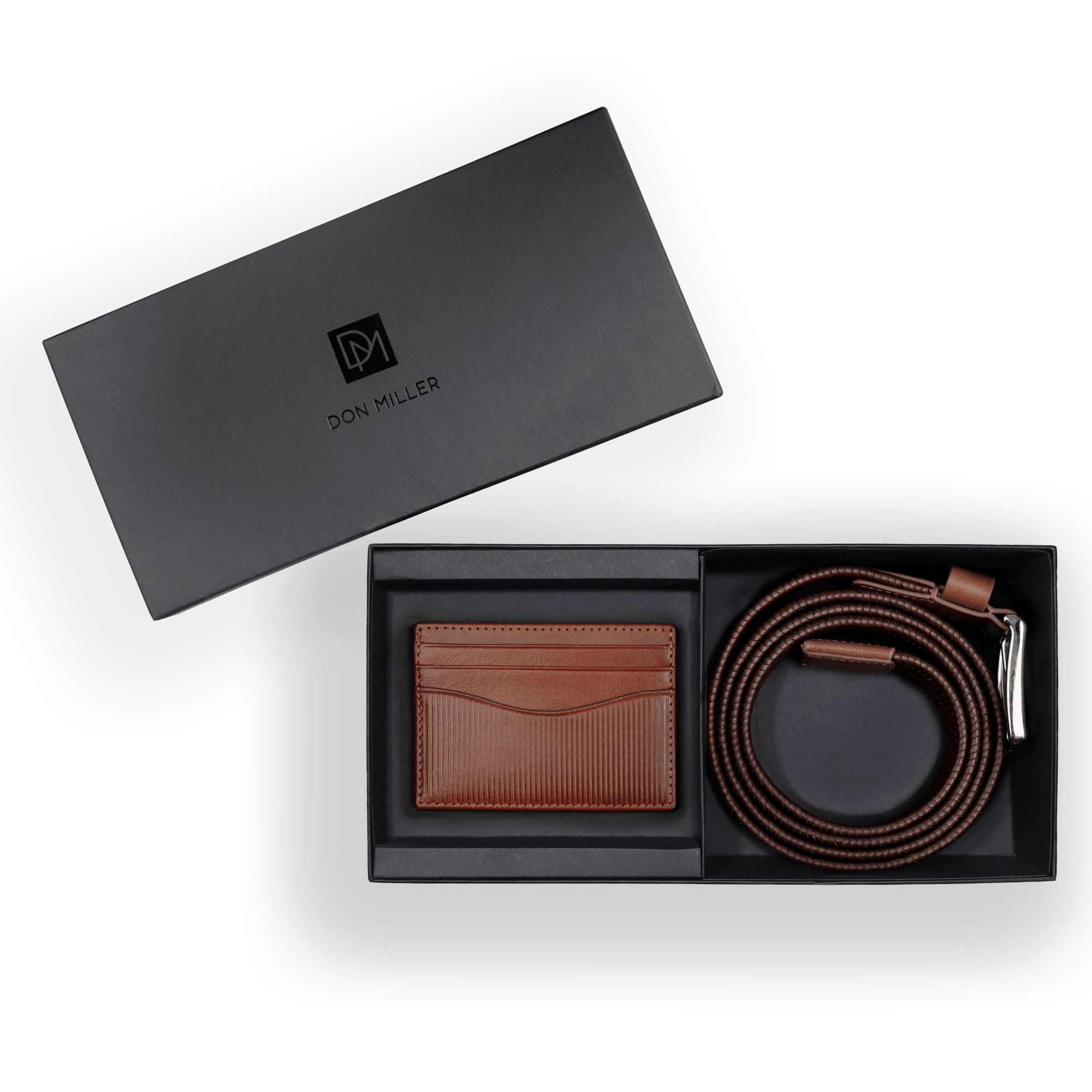 Leon Braided Leather Stretch Semi Formal Leather Belt & Polido Stripe Card Case Gift Set - Don Miller
